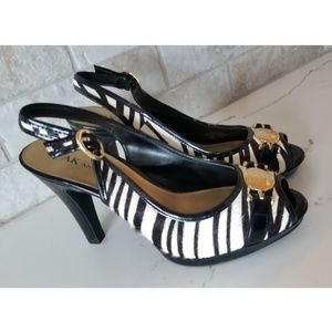 Anne Klein camel hair zebra slingback heels